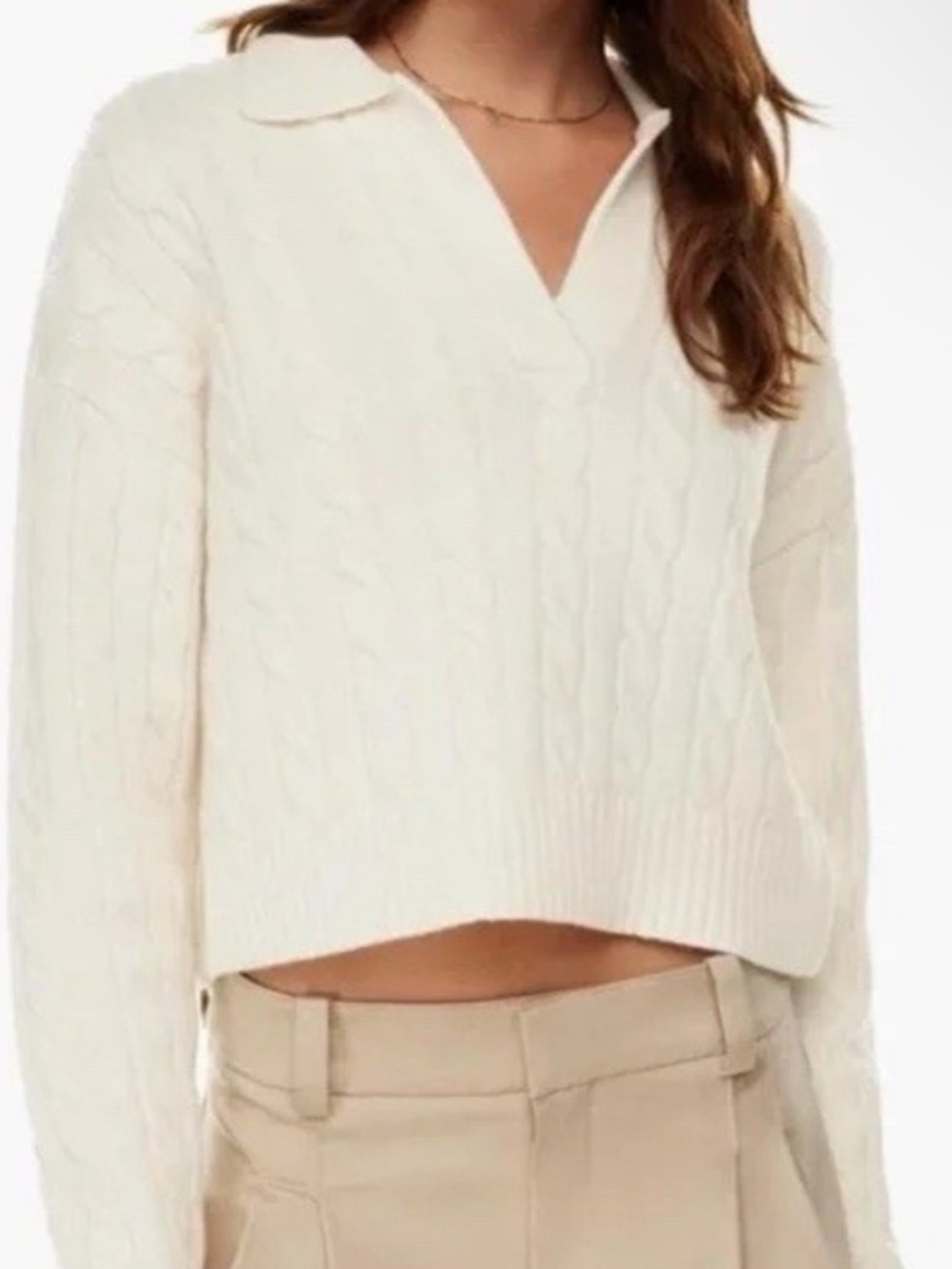 Aritzia Sunday Best Cropped Cable Knit Polo Sweater